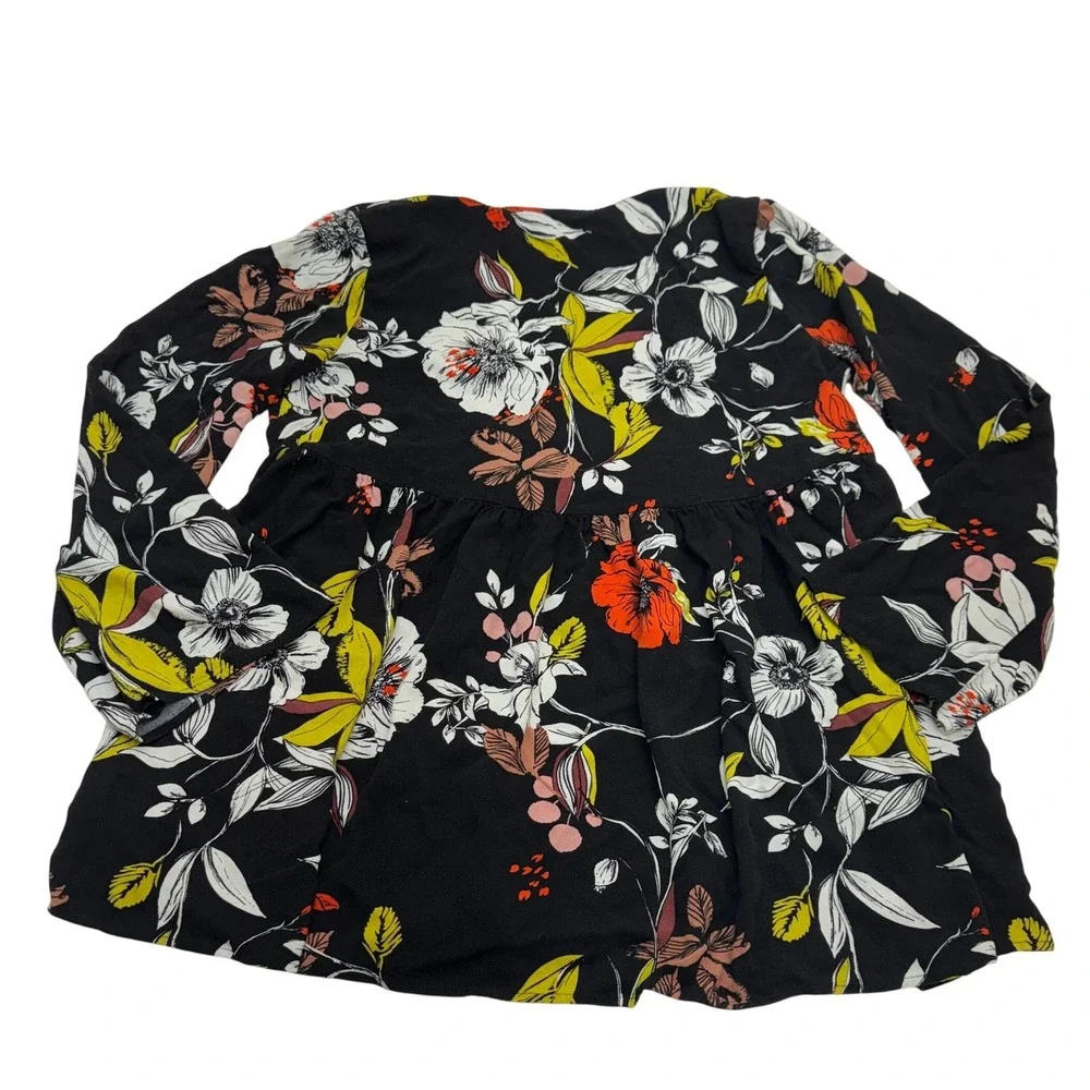 Free People Blouse Womens Small Black Bella Floral Boho Indie Peasant